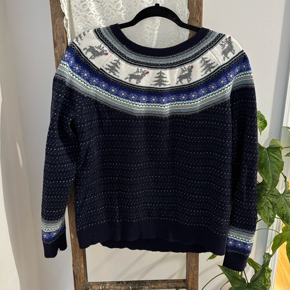 Talbots Fair Isle lambswool blend sweater with a reindeer and Christmas tree XLP